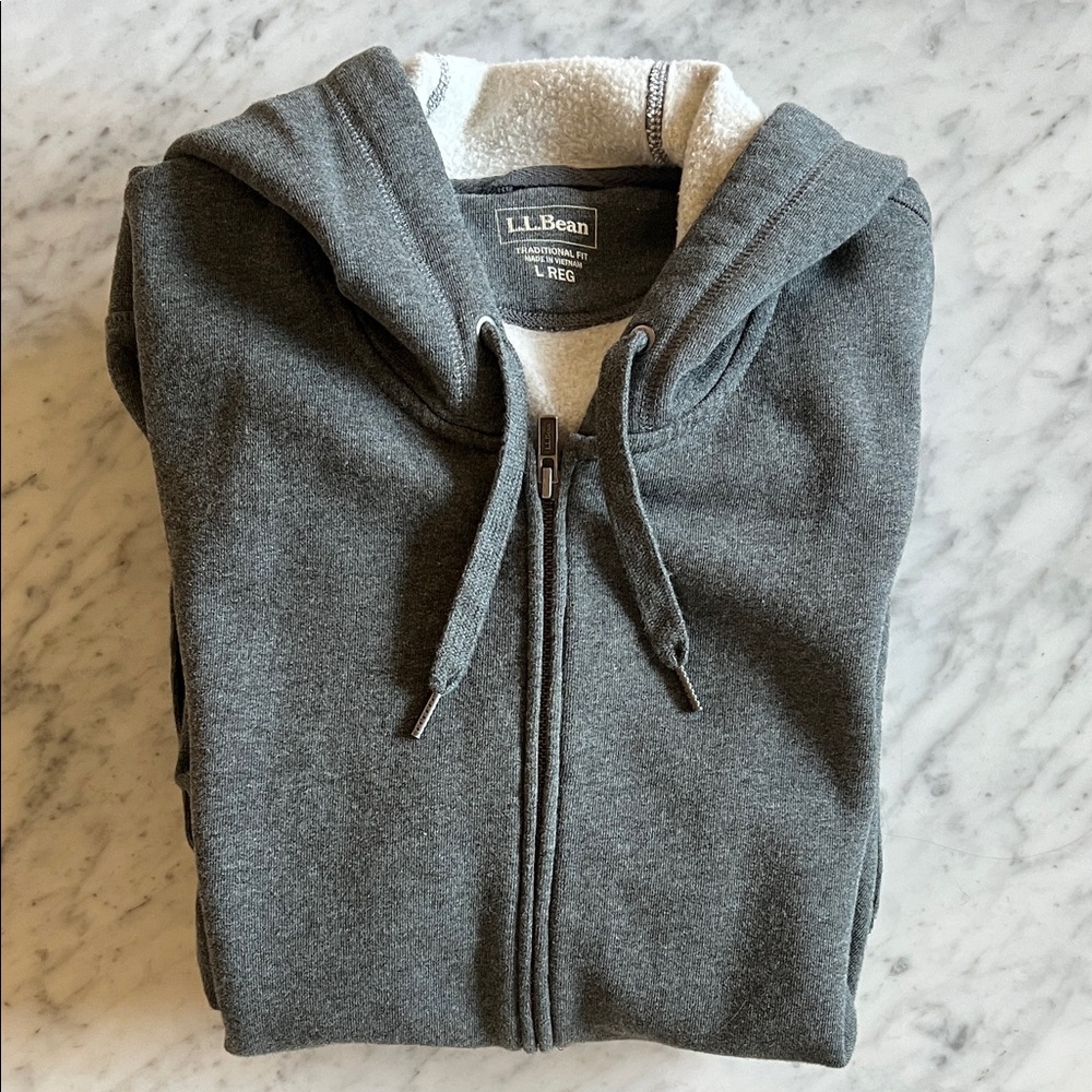 NWOT L.L. Bean Men's Gray Zip-Front Hoodie Hooded Sweatshirt Large / Regular